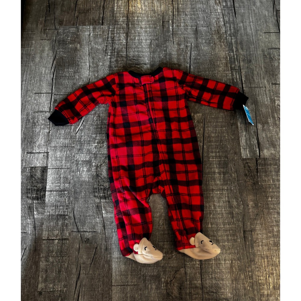 Carters Baby Red Black Plaid Fleece‎ Footed Pajamas 2-Way Zipper 6 Months
